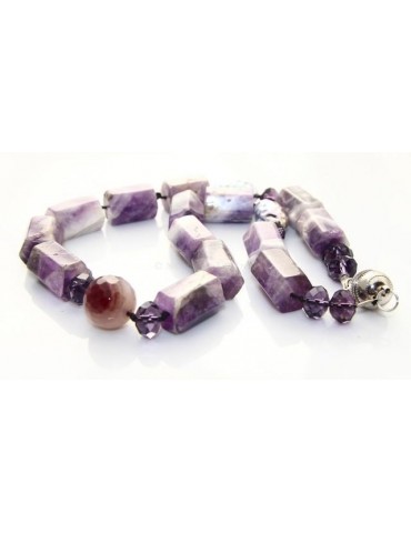 Purple agate block parallelepiped pearl necklace