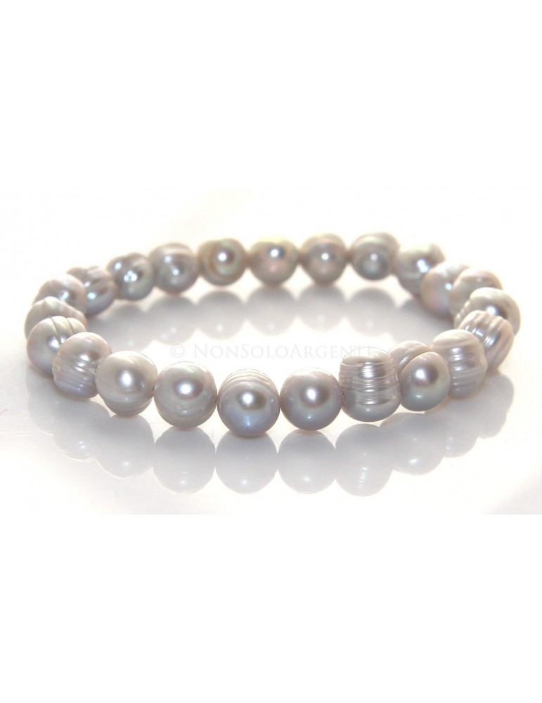 Bracciale perle naturali grigio 17 cm elastico etnico