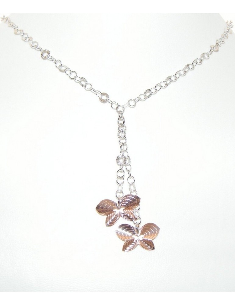 925 silver choker with ups and downs type with Rosé butterfly pendants