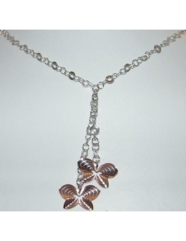 925 silver choker with ups and downs type with Rosé butterfly pendants