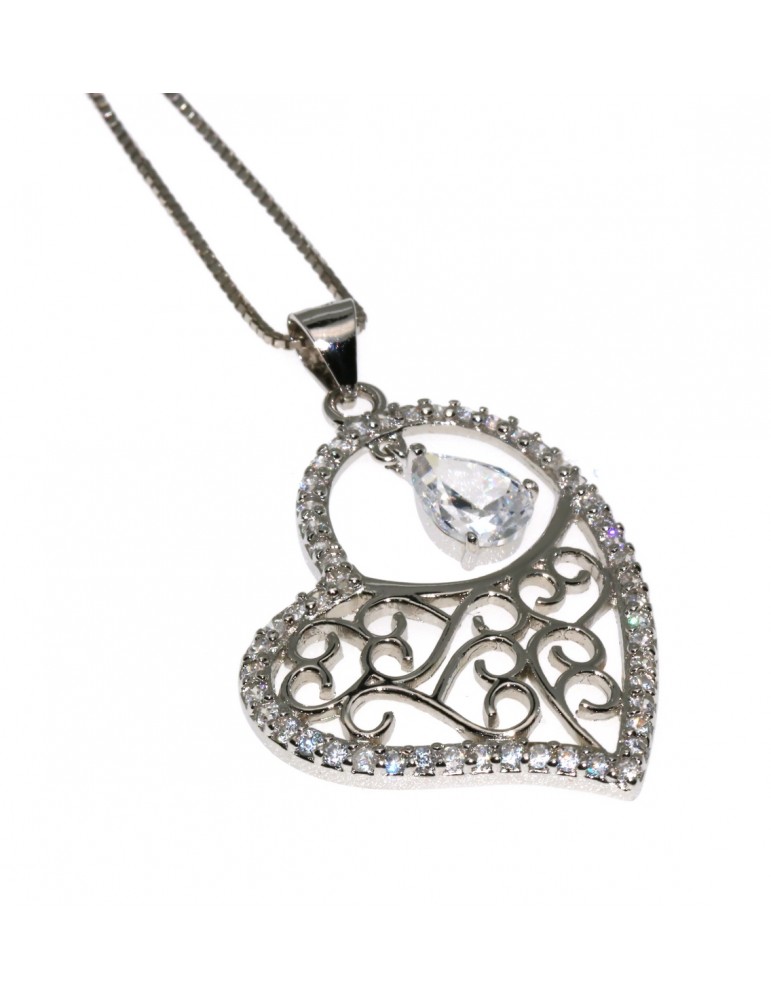 925 silver choker necklace with cubic zirconia arabesque heart pendant