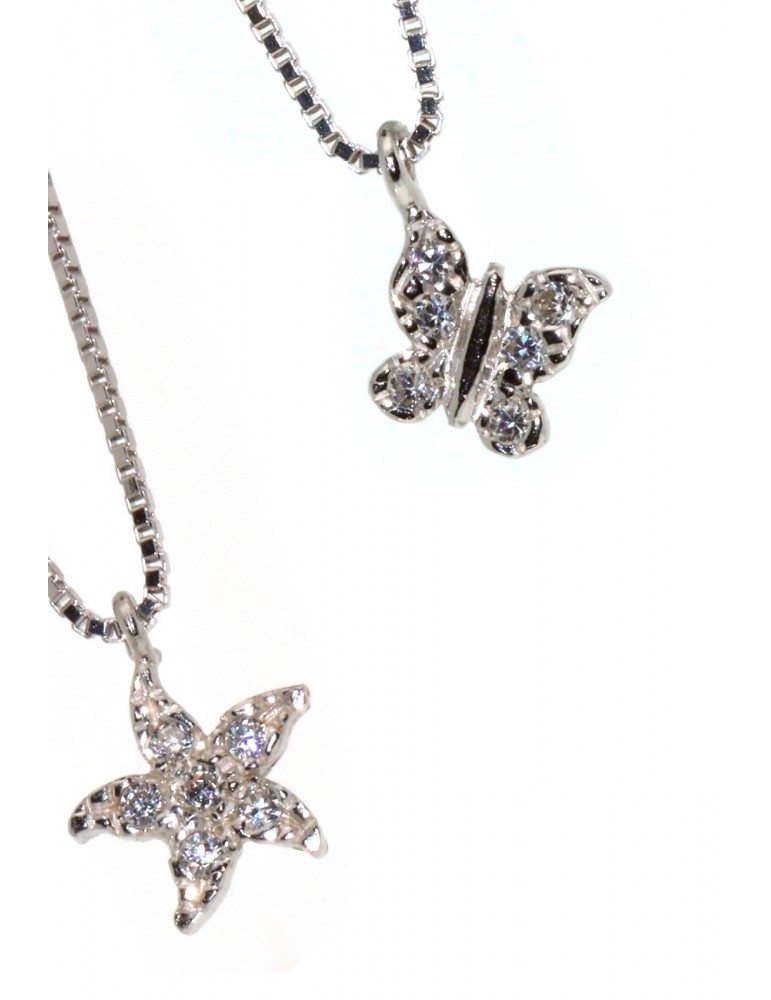 925 silver necklace pendant with zircons butterfly or star girl woman