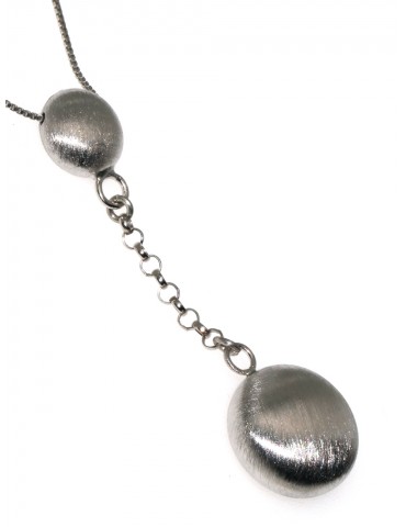 925 silver necklace with pendulum pendant, satin crushed pearls and choker rolo' chain