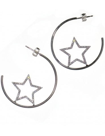 NALBORI 925 silver earrings circles with zircon stars