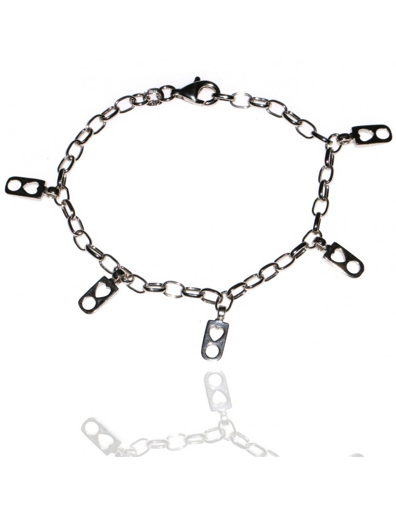 925 silver heart and circle charm bracelet with oval link chain