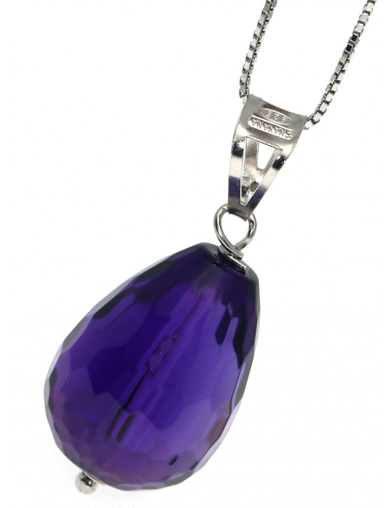 Amethyst necklace 925 silver pendant briolette choker collier