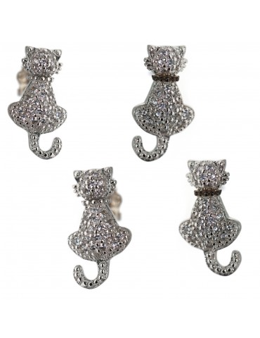 925 silver kitten cat earrings with white stylized contrariè zircons